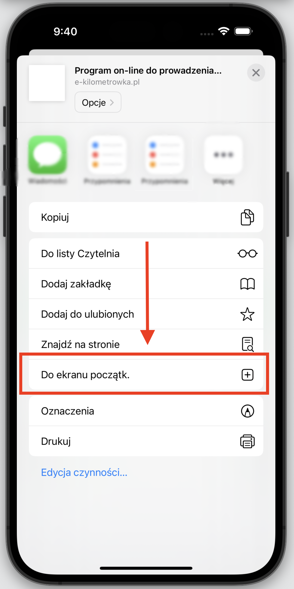 Opcja "Do ekranu początk."