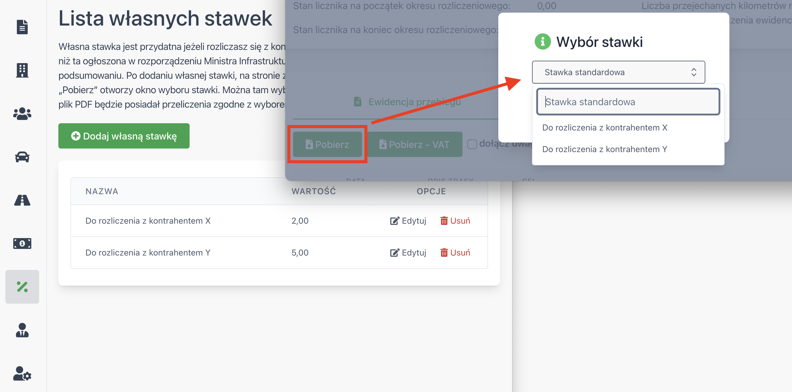 Własna Stawka - przykładowy widok aplikacji